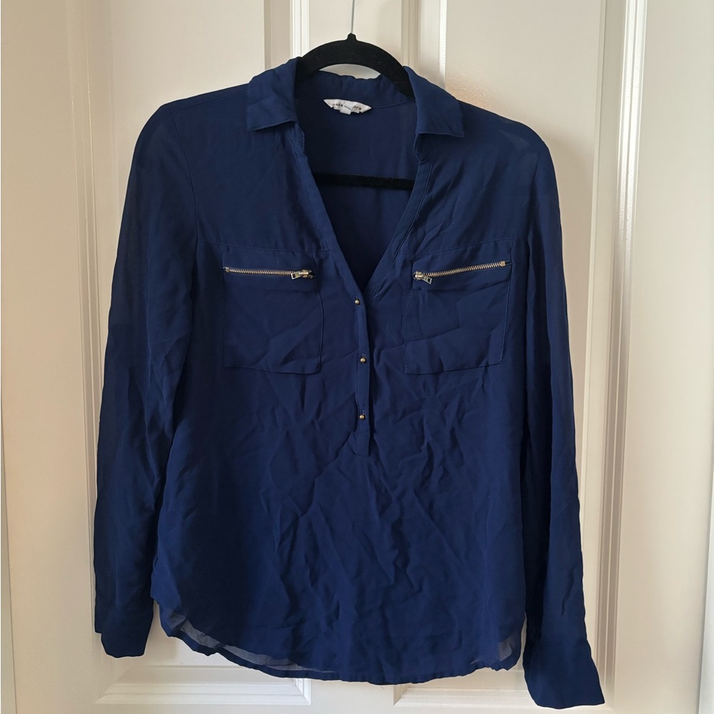 Naked Zebra Deep Blue Blouse with Zipper Accents